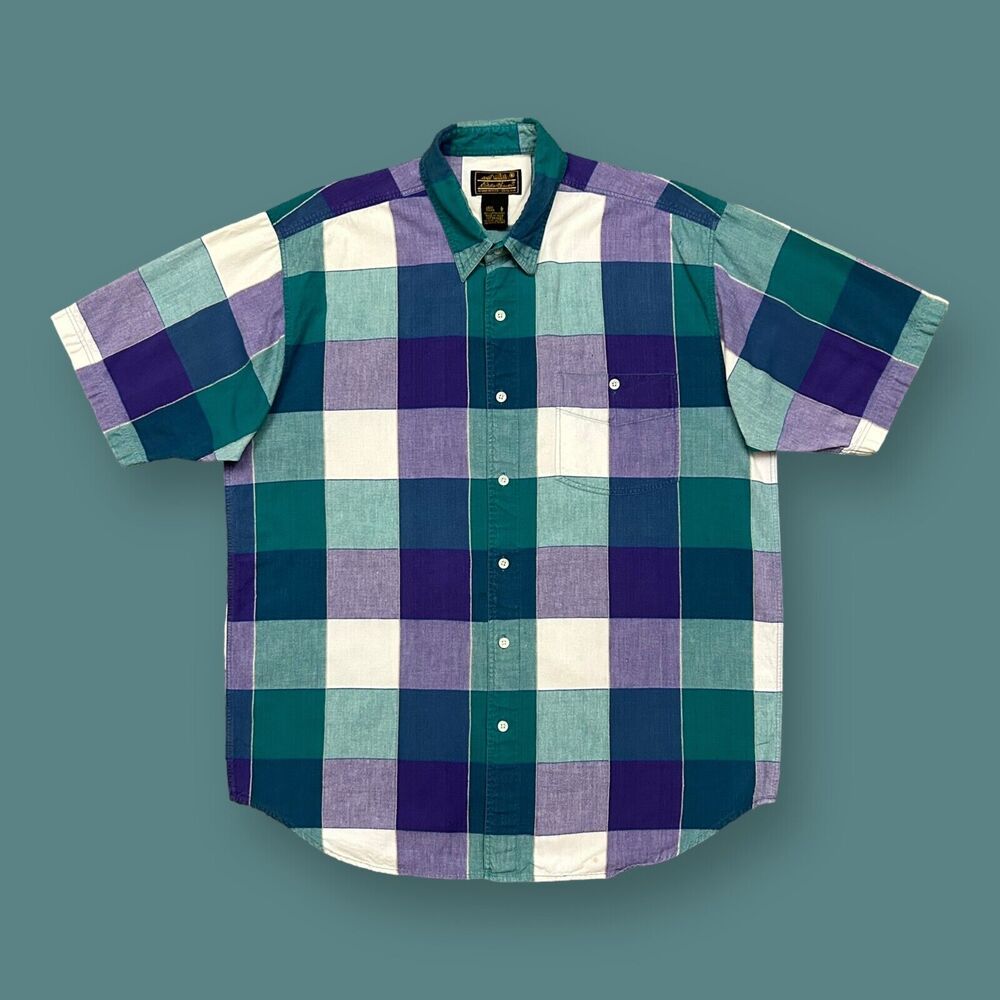 Vintage Eddie Bauer Plaid Shirt Button Up Relaxed Fit Mens Large 90s Cotton